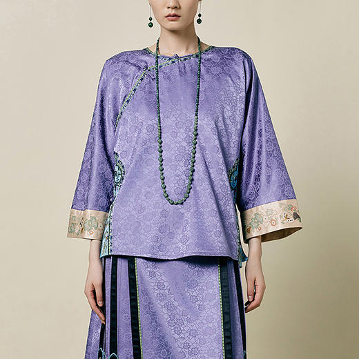 【林栖设计小店】（现货）桑蚕丝衬衣氅衣拼丝棉缎国风2025早秋新款上衣女1953086 商品图9