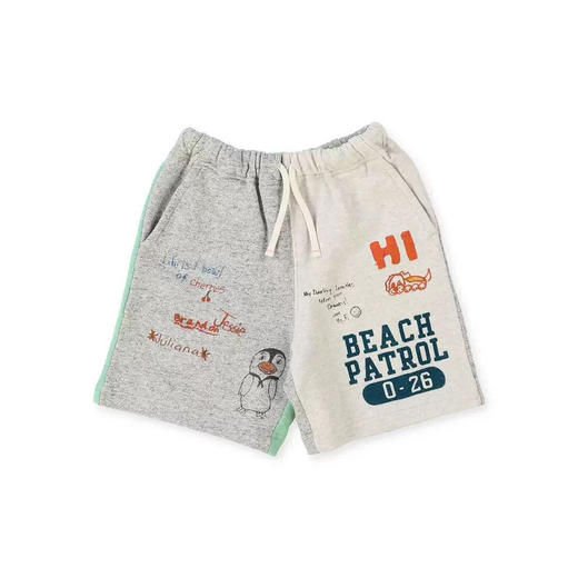 2025夏季日系儿童立体刺绣企鹅涂鸦字母四色拼接运动抽绳短裤！ 商品图4