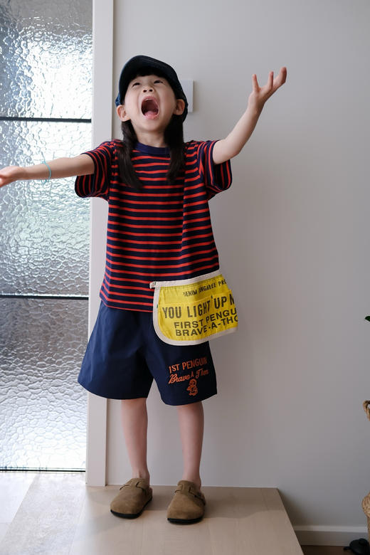 限量2025夏季DD日系儿童小众彩色条纹棉质黄色兜兜拼接短袖T！ 商品图1