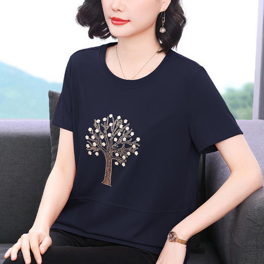 百媚生 棉质烫钻妈妈短袖T恤9139 商品图2