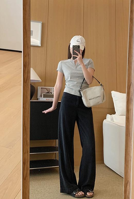 土耳其新款空调牛仔纯兰精天丝薄软垂感空气微阔腿裤 商品图7