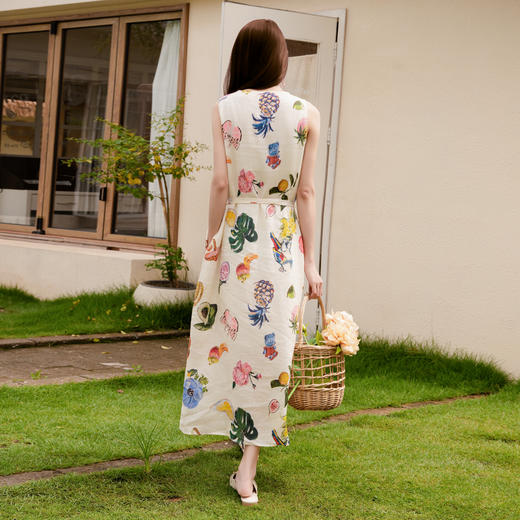 谜底花色连衣裙无袖女2025秋季新款度假风圆领修身长裙257ML7758 商品图2