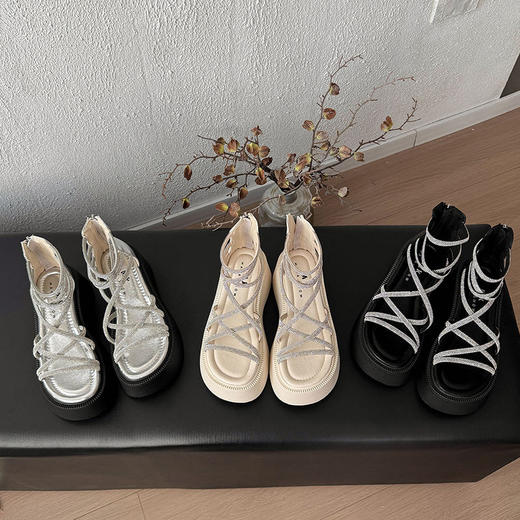 西遇水钻厚底凉鞋女夏季外穿新款绝美法式配裙增高凉靴罗马鞋K1156815 商品图4