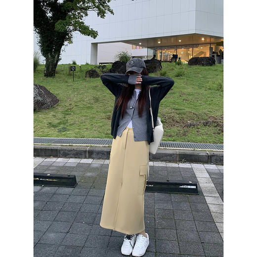 EKOOL空气棉高腰半身裙女秋季宽松百搭直筒裙 商品图0