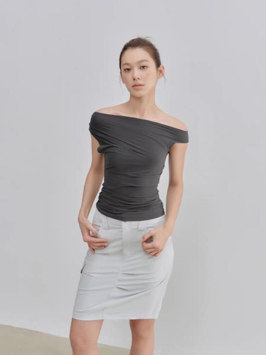 Evistub/E-5XDX459/多种穿法斜肩抽褶短袖女 商品图0