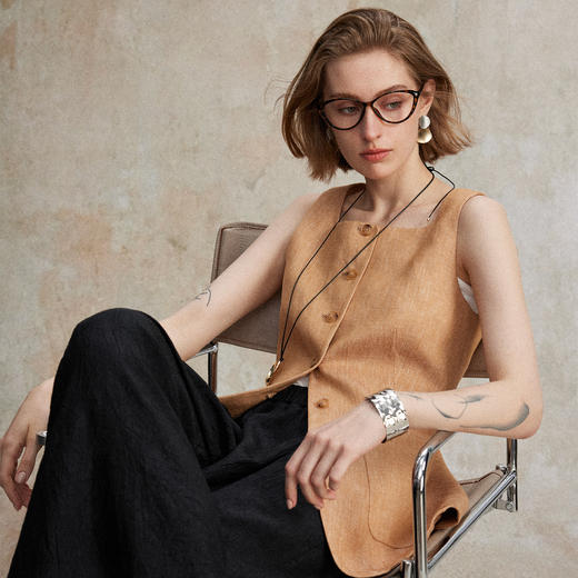 【现货+预售】C+IMPRESS/西嘉混色亚麻 老钱风套装女夏通勤无袖马夹短裤两件套MJ2502127 商品图2