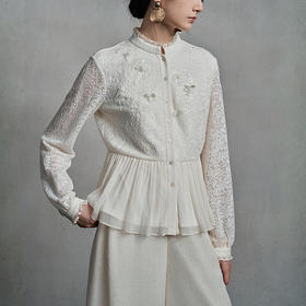 【林栖设计小店】（现货）【手工钉花】绵羊毛混纺衬衣2025早秋新款花仙子上衣女1953019