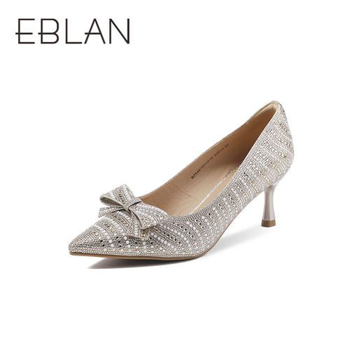 伊伴秋季星河感闪钻鞋面舒适压印垫脚高跟单鞋B25461621 商品图0