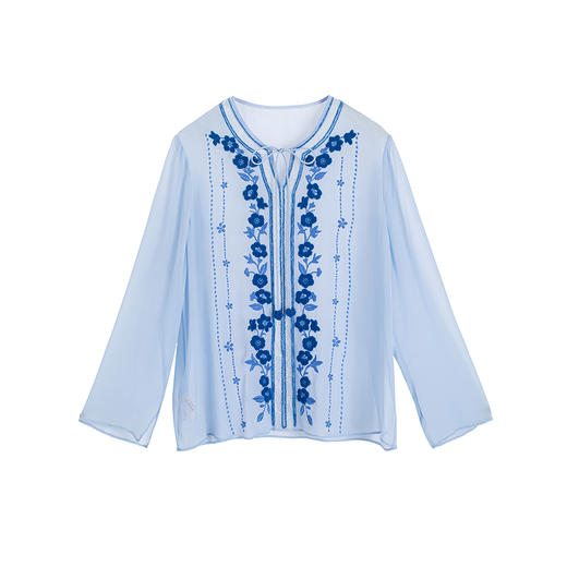 【林栖设计小店】【现货】天丝绒绣真丝衫复古优雅新中式2025秋季新款桑蚕丝上衣女1953027 商品图4