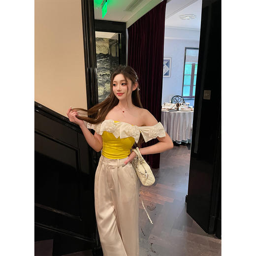 清仓捡漏 LIN张林超 立体雕花抹胸缎面长裤两件套女新款夏季名媛风时尚套装 商品图4