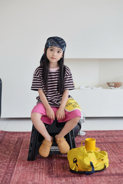 限量2025夏季DD日系儿童小众彩色条纹棉质黄色兜兜拼接短袖T！ 商品图0