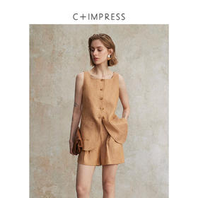 【现货+预售】C+IMPRESS/西嘉混色亚麻 老钱风套装女夏通勤无袖马夹短裤两件套MJ2502127