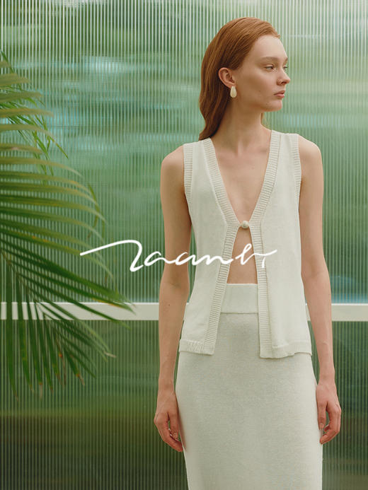 ZAANLI｜ZNSS25042 亚麻粘纤微光串珠马甲针织背心 [ 浅银白 / 雾黑 ] 商品图5