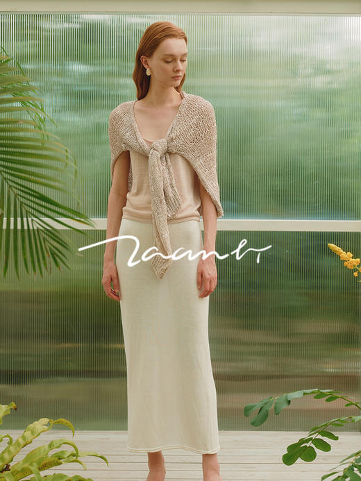 ZAANLI｜ZNSS25044 亚麻粘纤微光卷边针织半裙 [ 浅银白 / 雾黑 ] 商品图7