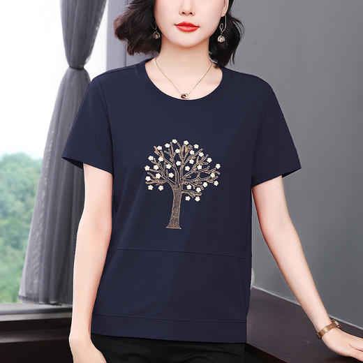 百媚生 棉质烫钻妈妈短袖T恤9139 商品图3