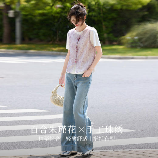 【专属特价】熙世界夏季国风马甲女薄款高级感亮片珠绣新中式无袖坎肩背心上衣 商品图2