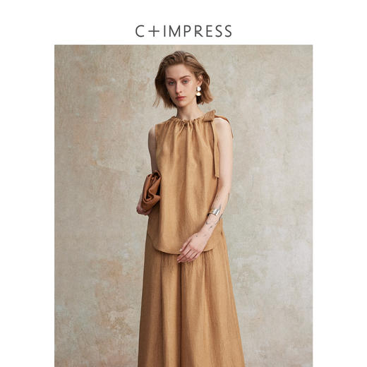C+IMPRESS/西嘉醋酸柔雾波光质感抽绳设计无袖上衣九分裙裤女夏季CS2502122 商品图3