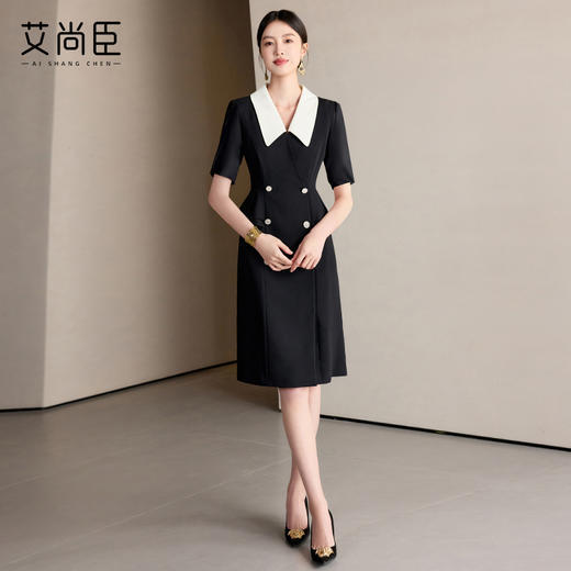 艾尚臣职业连衣裙女2025年新款小黑裙夏季珠宝店售楼部案场OL裙子 商品图2