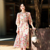 丁摩 时尚新品女装气质V领收腰印花真丝连衣裙A字摆中长款5ZF-90504 商品缩略图2
