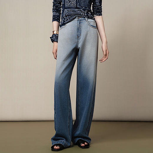 【林栖设计小店】（现货）【送方巾】【牛仔系列】渐变牛仔裤百搭直筒显瘦2025早秋新款长裤女G1653008 商品图0