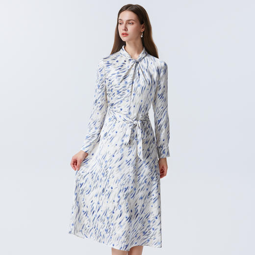 【正式感通勤连衣裙】EITIE爱特爱气质立领蓝色印花2025秋季新款C2507822 商品图3