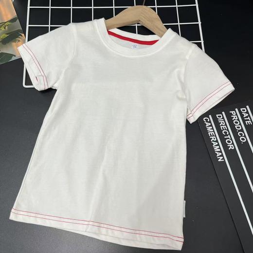 【选2件15元-NO退】120经典泰迪全棉红色明线白短袖-微脏-喜出 商品图0