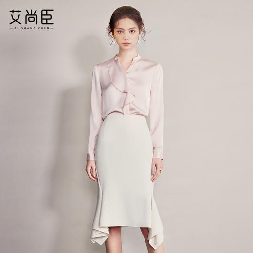 艾尚臣通勤时尚套装衬衫套裙女高级感减龄洋气半身裙金秘书两件套 商品图0