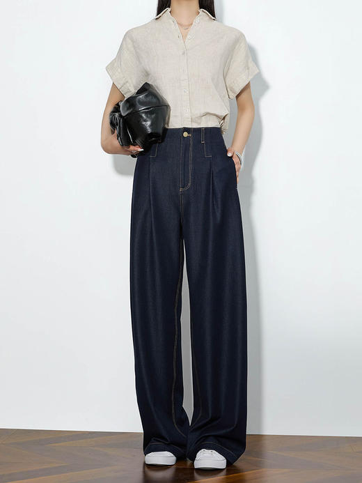 空气感软牛仔夏季轻薄高腰垂坠宽松直筒潇洒裤 商品图2