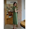 （小眠专属）SimpleRetro复古法式V领绿色连衣裙女衬衫裙 商品缩略图4