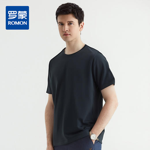 【含莱赛尔】罗蒙夏季凉感舒适男女款圆领t恤简约纯色丝光棉短袖t恤男百搭短袖 商品图1
