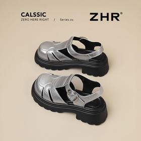 ZHR则则银色罗马凉鞋女2025新款厚底休闲鞋编织猪笼镂空包头凉鞋