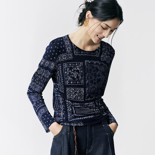 【林栖设计小店】（现货）绵羊毛毛织上衣鸳鸯提花秋色印花修身显瘦气质2025早秋新款针织衫女1953040 商品图7