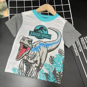 【选2件15元-NO退】4恐龙灰蓝卡通短袖-微脏-喜出