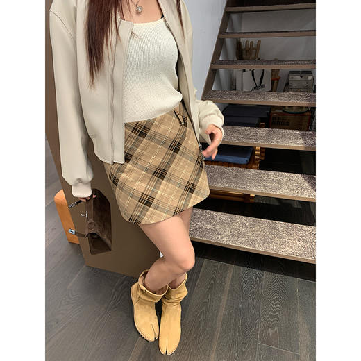 EKOOL衣库 中腰菱格半身裙女秋季防走光a字短裙子 商品图0