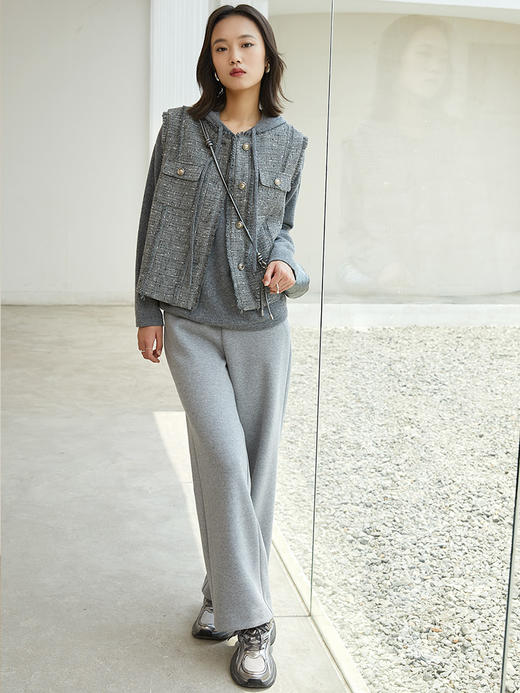 【夹棉】复古小香风粗花呢无袖马甲 秋冬流苏边金属扣装饰短款背心外套 商品图1