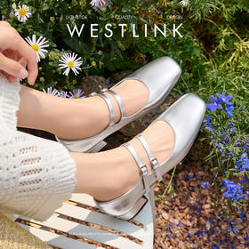 西遇粗跟玛丽珍鞋女新款夏季爆款法式绝美不累脚中跟银色单鞋D0056711
