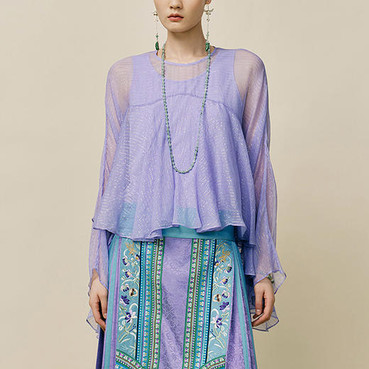 【林栖设计小店】金丝真丝衫复古荷叶边宽松2025秋季新款女1953030 商品图0