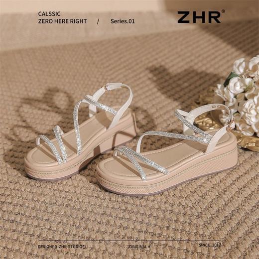 ZHR则则5CM坡跟凉鞋女闪耀水钻夏季仙女风凉鞋女外出百搭气质凉鞋 商品图9