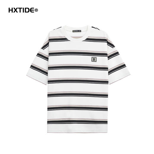 【新品上新】HX 夏季圆领短袖宽松T恤情侣款条纹C102520124101/02 商品图5