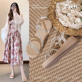 ZHR则则5CM坡跟凉鞋女闪耀水钻夏季仙女风凉鞋女外出百搭气质凉鞋