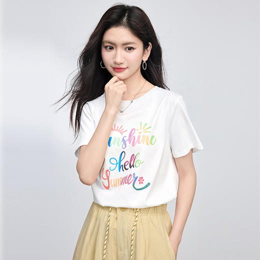 熙世界彩色字母印花T恤女2025夏季新款小众设计宽松显瘦短袖上衣 商品图4