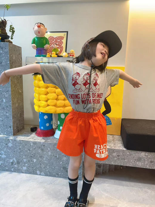 2025夏季DD儿童日系贴布刺绣海滩巡逻队徽章印花棉质休闲短裤 商品图0