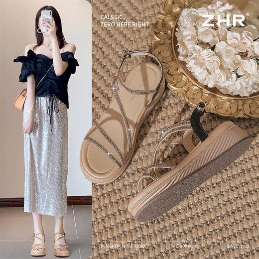 ZHR则则5CM坡跟凉鞋女闪耀水钻夏季仙女风凉鞋女外出百搭气质凉鞋 商品图6