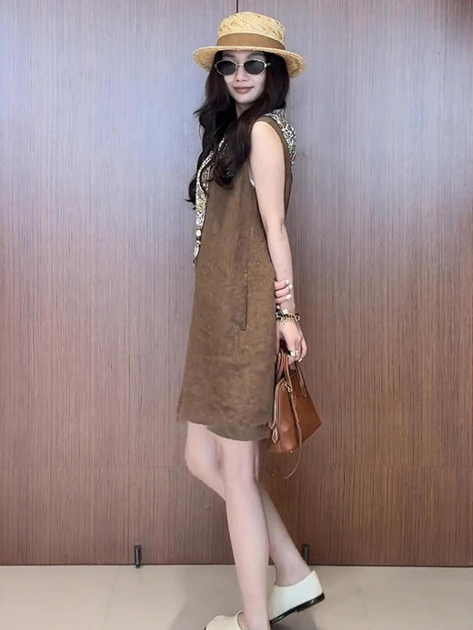 COCO ZONE 刘一一 【100亚麻】圆领无袖垂坠感连衣裙CD2A1251 商品图0