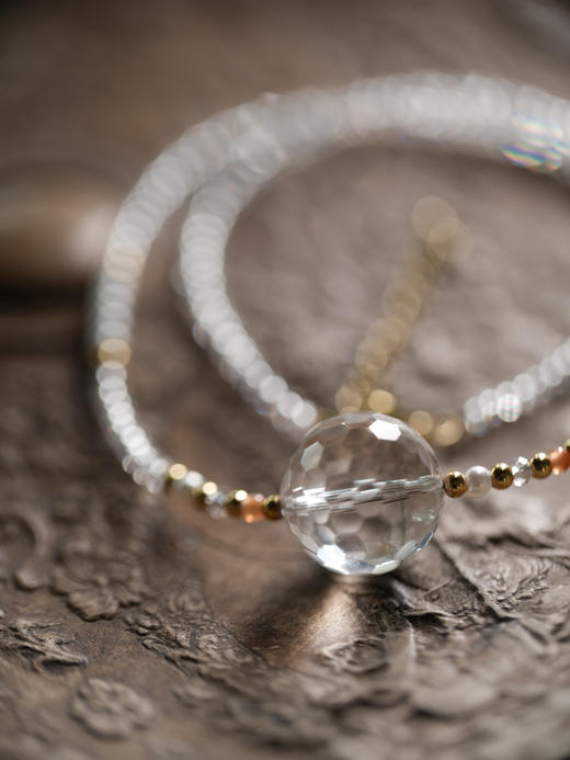 积分兑换：白水晶钻石切面圆珠锁骨链吊坠 1.6cm【器悟雅玩】微瑕 商品图1