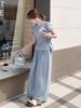 套装【韩系2025】855（赠送小腰包）休闲后系扣上衣➕阔腿裤两件套-喜出 商品缩略图3