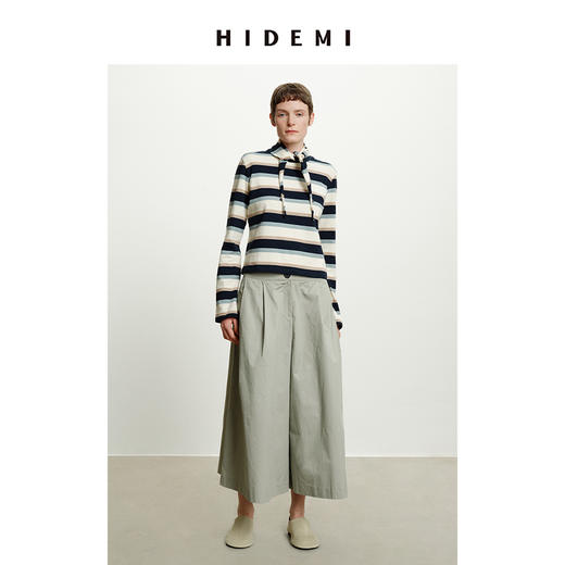 HIDEMI 高密自然棉阔腿裤 黑色/海鸥灰绿 商品图4