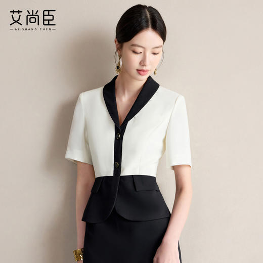 艾尚臣假两件连衣裙女夏季新款短袖气质优雅裙子法式女神范西装裙 商品图3