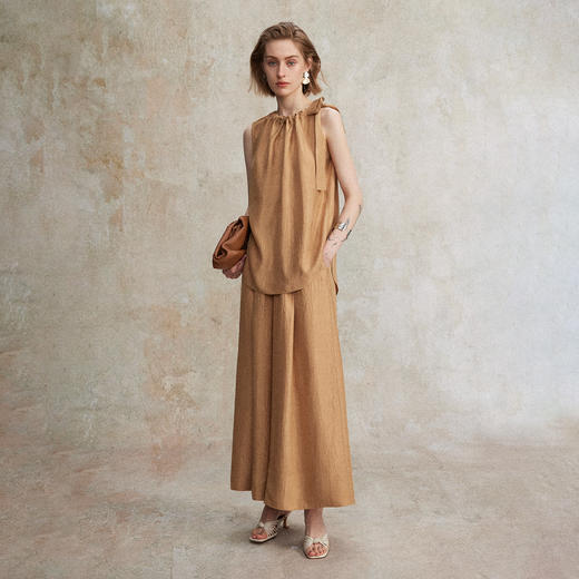 C+IMPRESS/西嘉醋酸柔雾波光质感抽绳设计无袖上衣九分裙裤女夏季CS2502122 商品图2