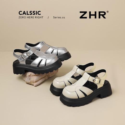 ZHR则则银色罗马凉鞋女2025新款厚底休闲鞋编织猪笼镂空包头凉鞋 商品图1